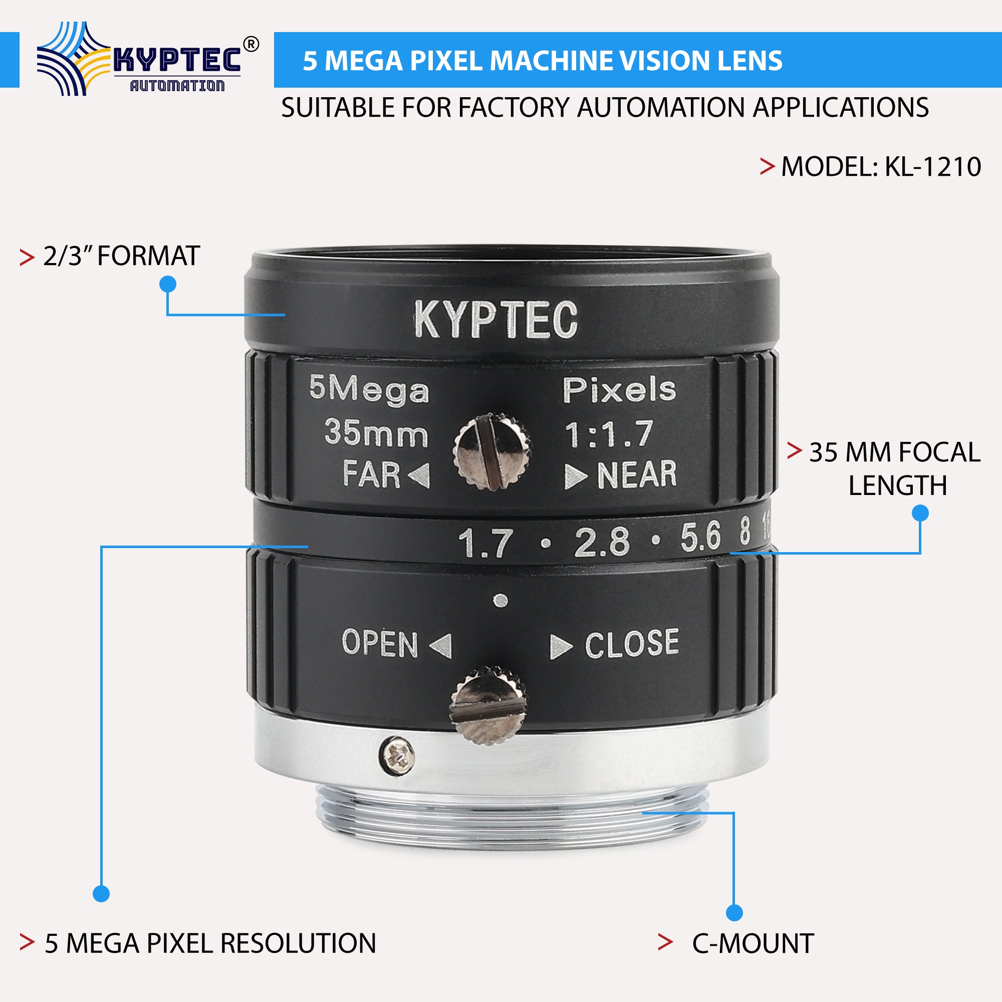 35 MM Machine Vision Lens With 5 MegaPixel & 2/3" Format Lens