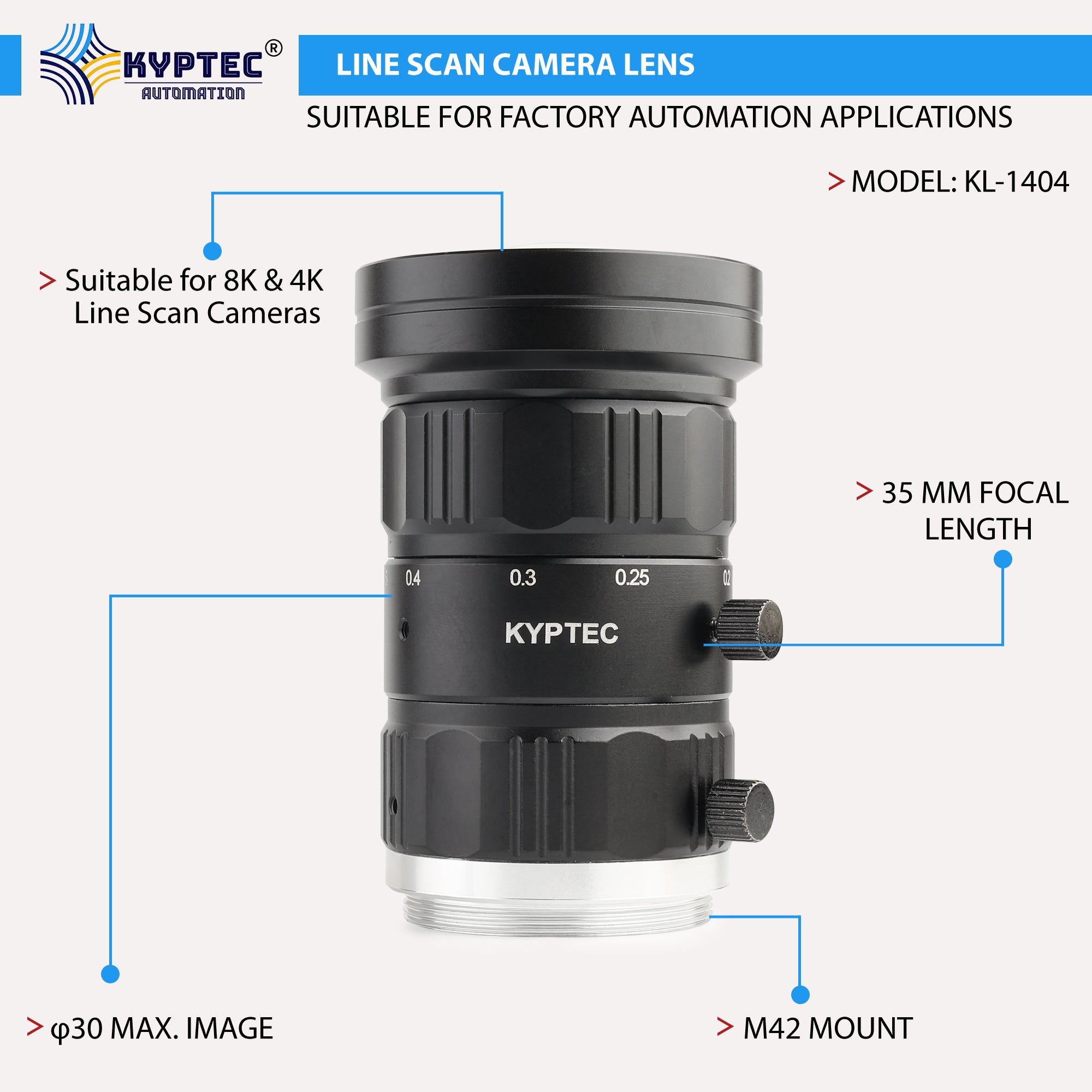 35 MM Line Scan Camera lens Suitable for 8K & 4K Line Scan Cameras