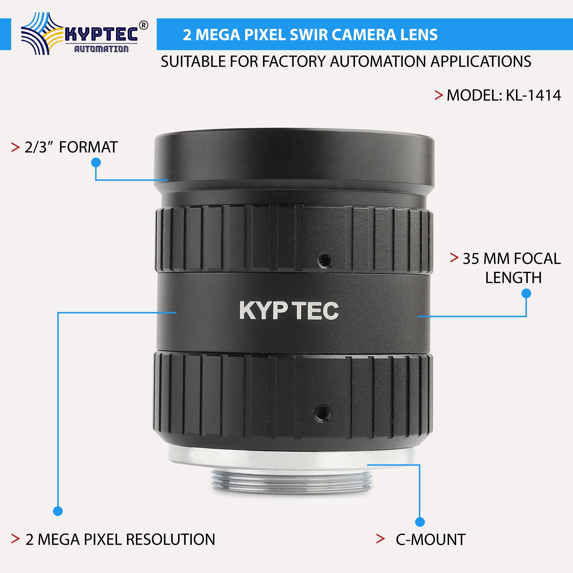 35 MM SWIR Camera Lens with 2 MegaPixel & 2/3" Format Lens