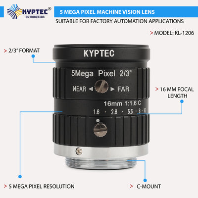 16 MM Machine Vision Lens With 5 MegaPixel & 2/3" Format Lens