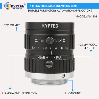 25 MM Machine Vision Lens With 5 MegaPixel & 2/3" Format Lens