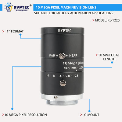 50 MM Machine Vision Lens With 10 MegaPixel & 1" Format Lens