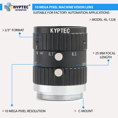 25 MM Machine Vision Lens With 10 MegaPixel & 2/3" Format Lens