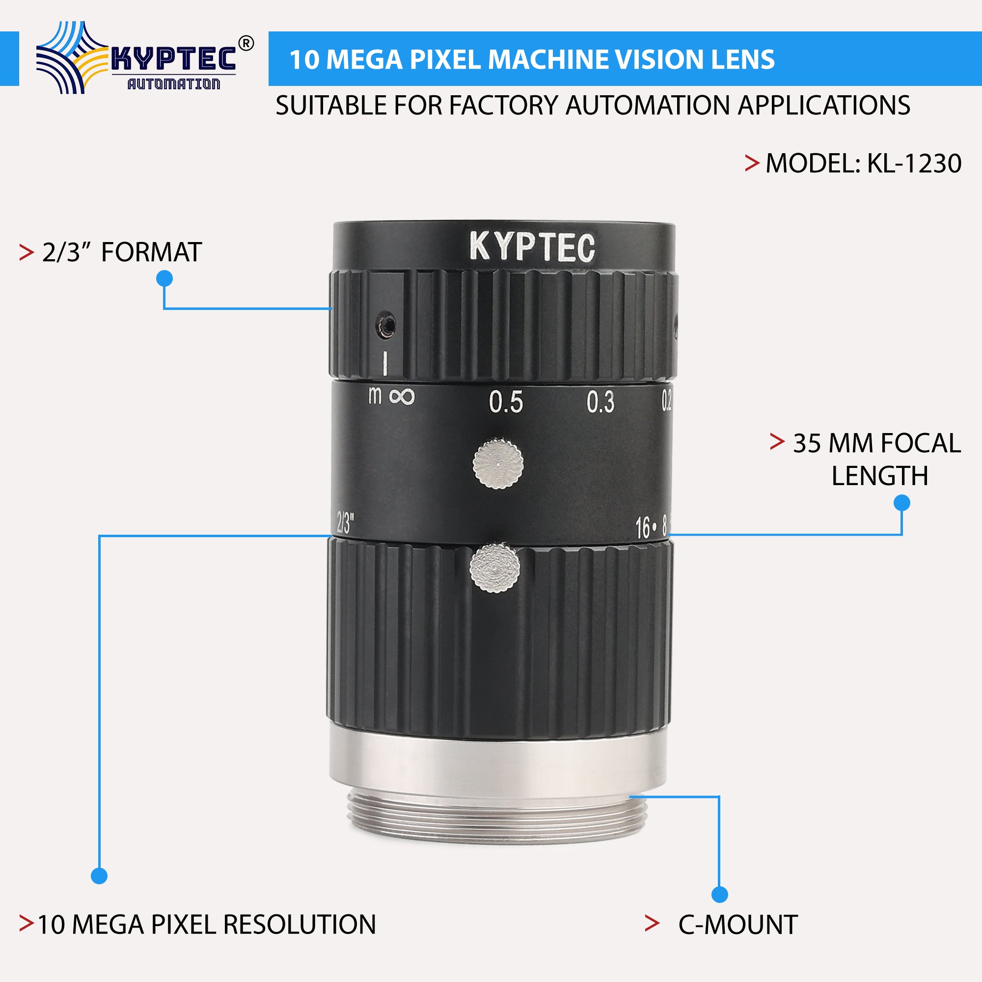 35 MM Machine Vision Lens With 10 MegaPixel & 2/3" Format Lens
