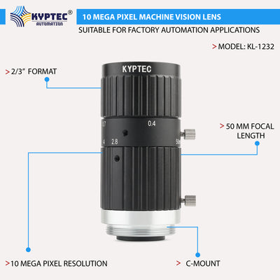 50 MM Machine Vision Lens With 10 MegaPixel & 2/3" Format Lens