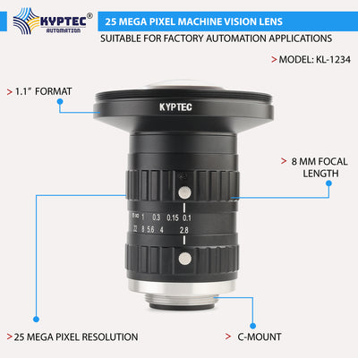 8 MM Machine Vision Lens With 25 MegaPixel & 1.1" Format Lens