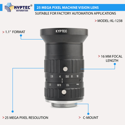 16 MM Machine Vision Lens With 25 MegaPixel & 1.1" Format Lens