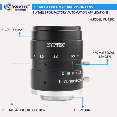 75 MM Machine Vision Lens With 1.5 MegaPixel & 2/3" Format Lens