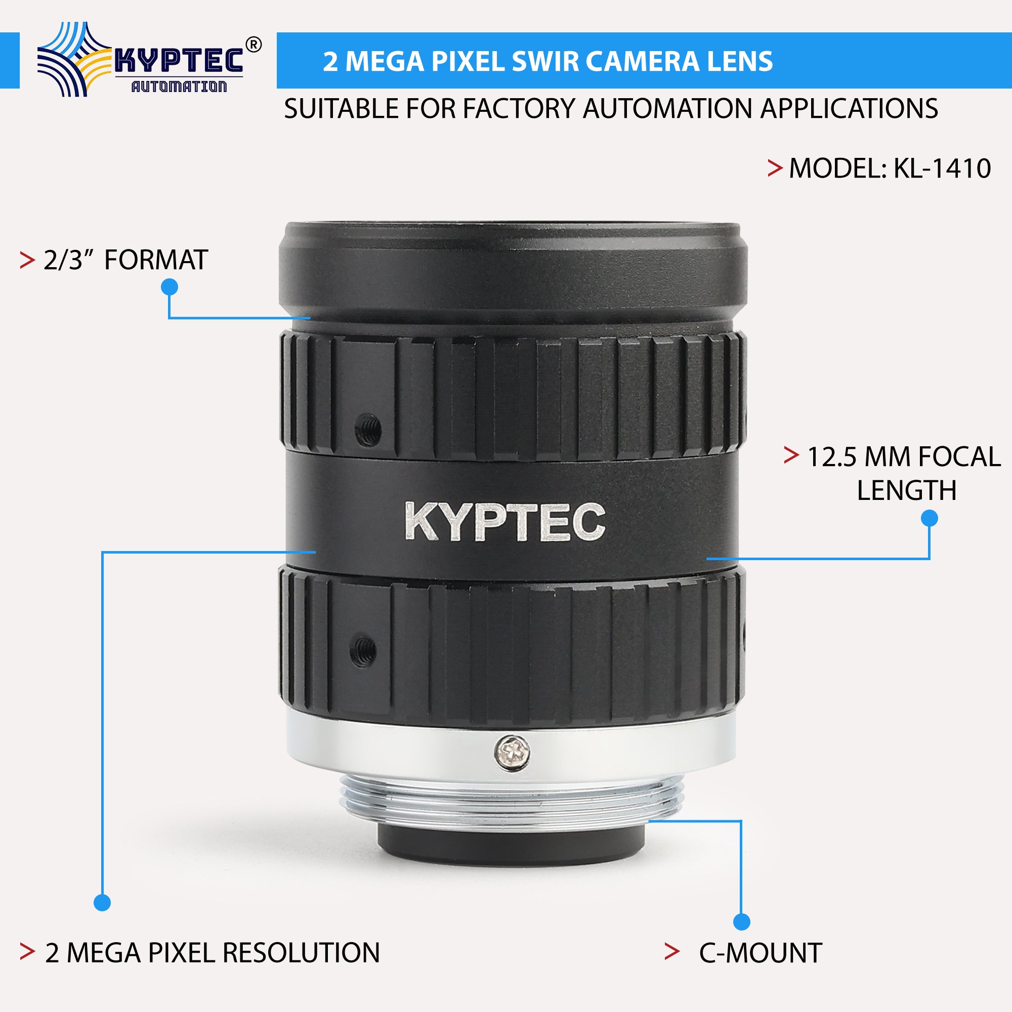 12.5 MM SWIR Camera Lens with 2 MegaPixel & 2/3" Format Lens